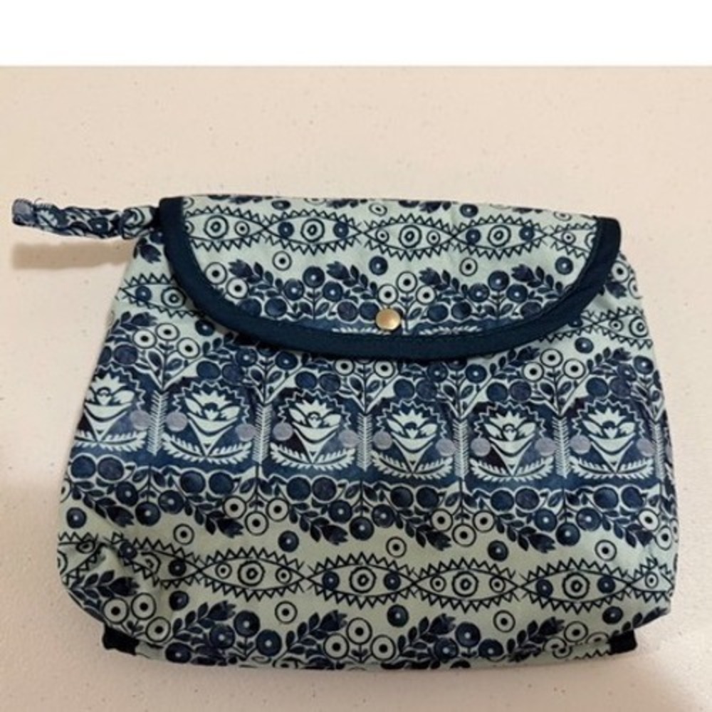 Blue Floral Geometric Print Travel Makeup Bag Jewelry Organizer Pouch RN 64078